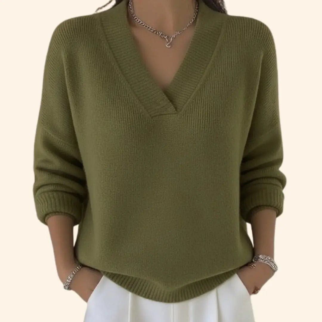 Hazel | Women V Neck Knit Pullover Sweater Luvy Boutique
