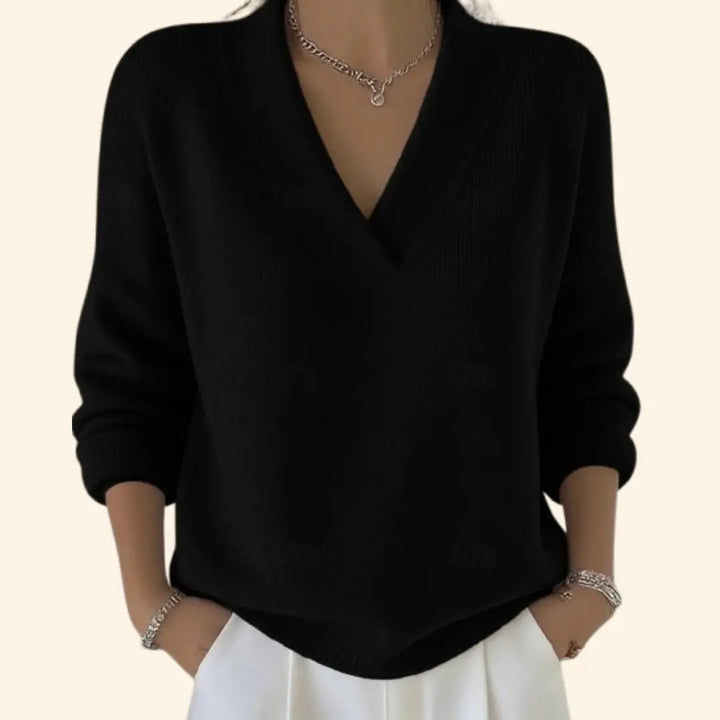Hazel | Women V Neck Knit Pullover Sweater Luvy Boutique