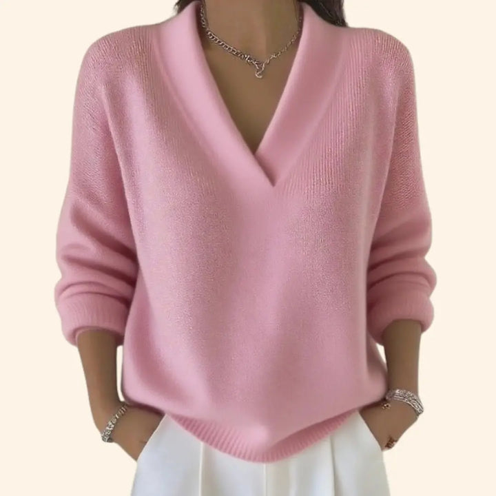 Hazel | Women V Neck Knit Pullover Sweater Luvy Boutique