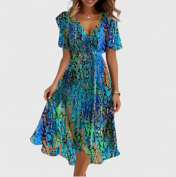 Jessica | Women’s Elegant Floral V-Neck Short Dress Luvy Boutique