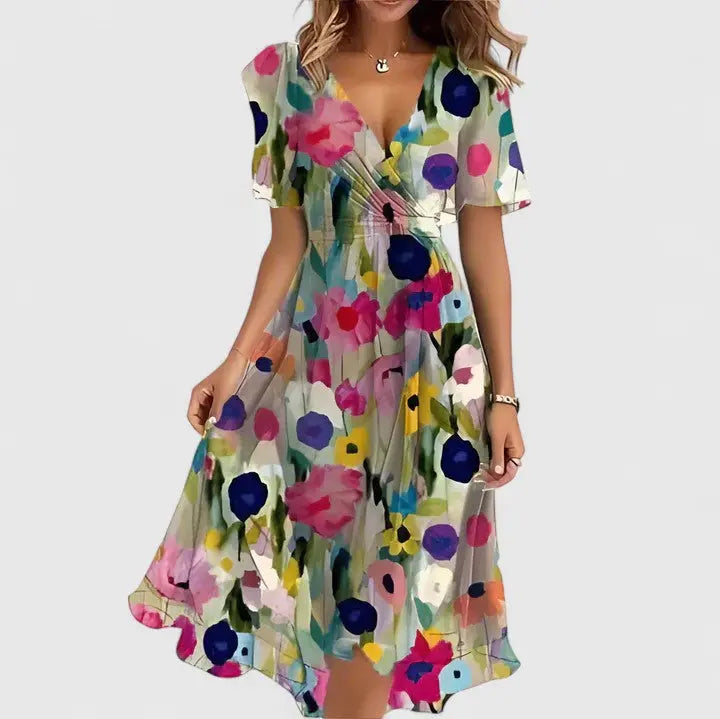 Jessica | Women’s Elegant Floral V-Neck Short Dress Luvy Boutique