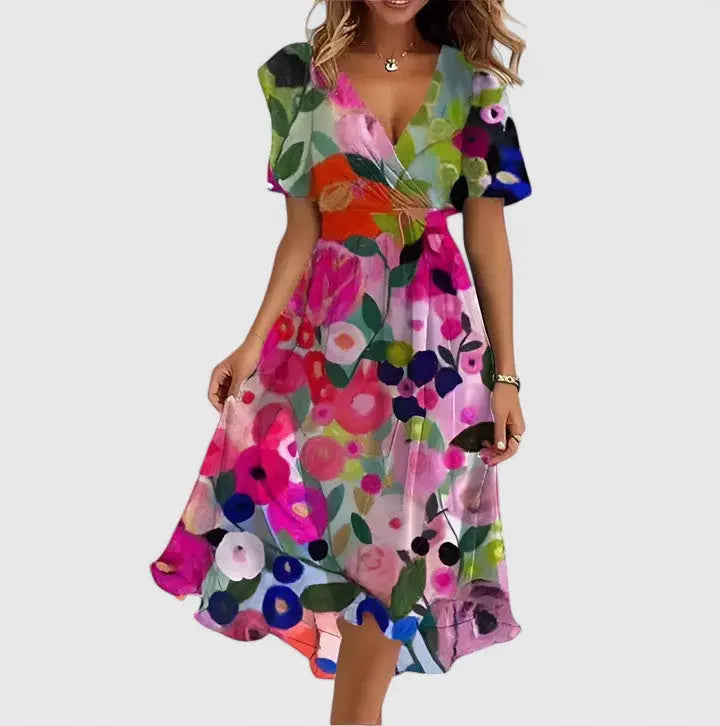 Harper | Womens Floral V Neck Midi Dress Luvy Boutique
