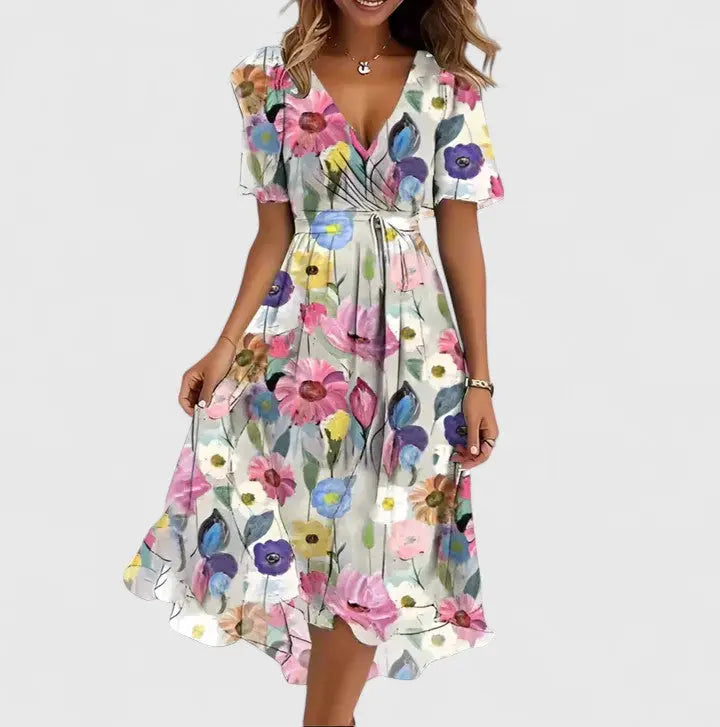Harper | Womens Floral V Neck Midi Dress Luvy Boutique