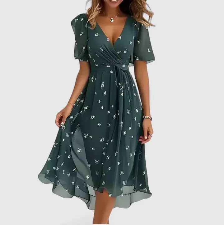 Jessica | Women’s Elegant Floral V-Neck Short Dress Luvy Boutique