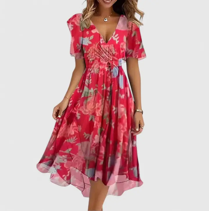 Jessica | Women’s Elegant Floral V-Neck Short Dress Luvy Boutique