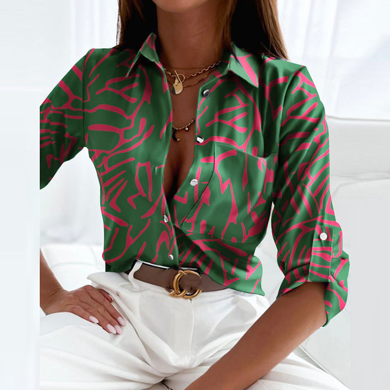Faith | Women's Printed Long Sleeve Button Top Luvy Boutique