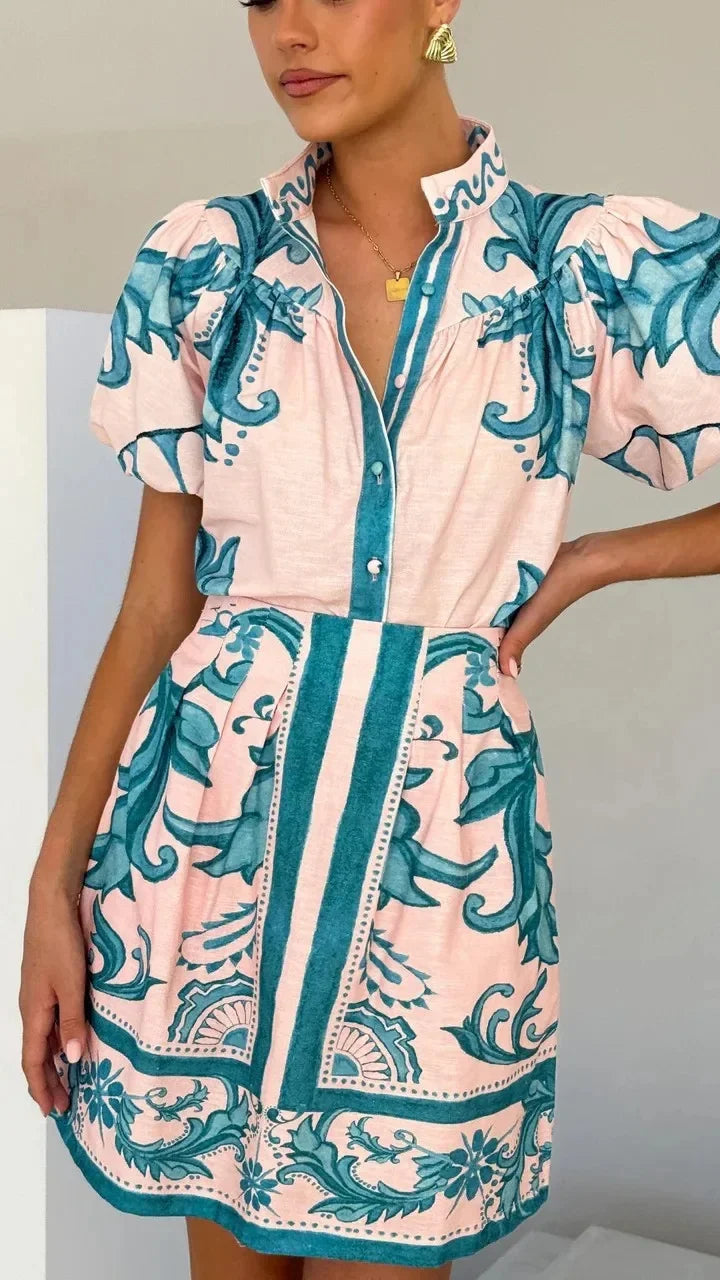 Evelyn | Women's Printed Puff Sleeve Mini Dress Luvy Boutique