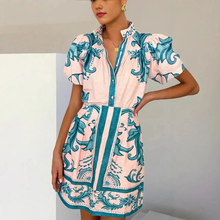 Evelyn | Women's Printed Puff Sleeve Mini Dress Luvy Boutique