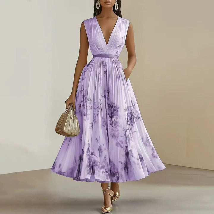 Madison | Women’s Elegant Floral V-Neck Pleated Midi Dress Luvy Boutique