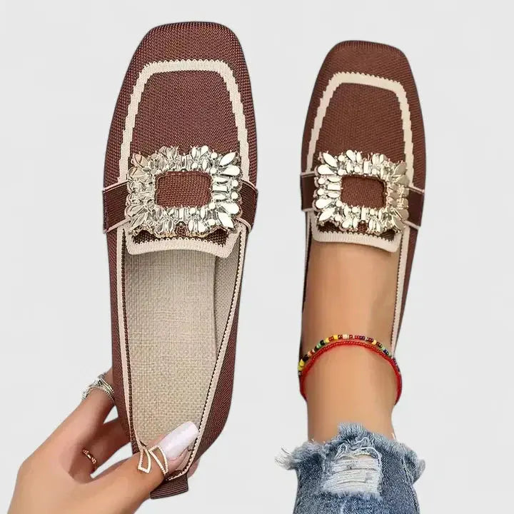 Alyssa | Womens Crystal Buckle Slip On Loafers Luvy Boutique