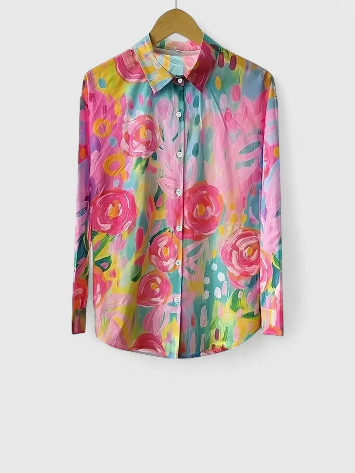 Alyssa | Women’s Colorful Printed Casual Button Blouse Luvy Boutique