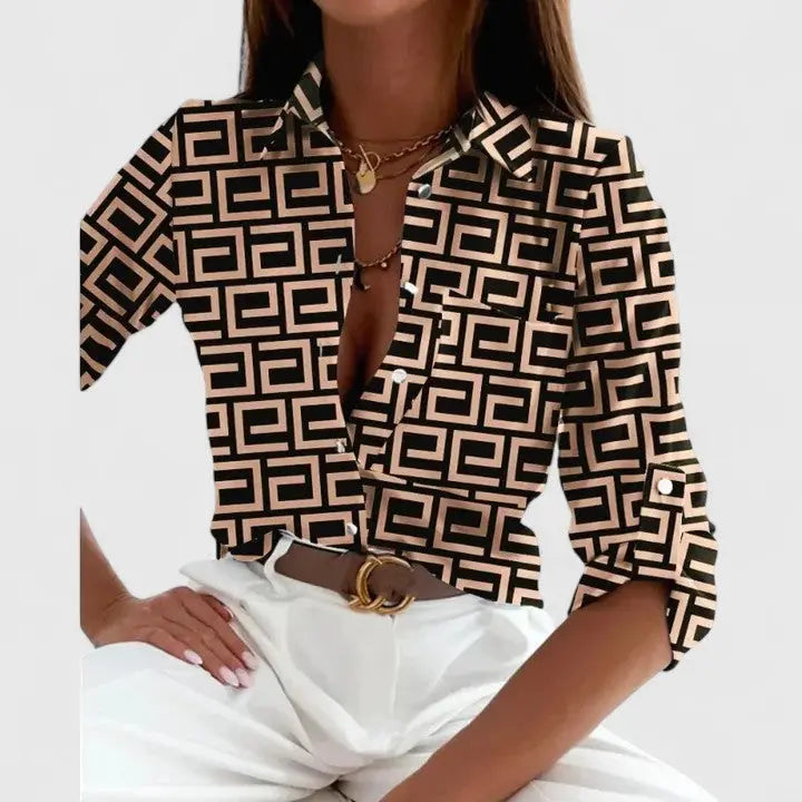Destiny | Women’s Geometric Print Long Sleeve Blouse Luvy Boutique