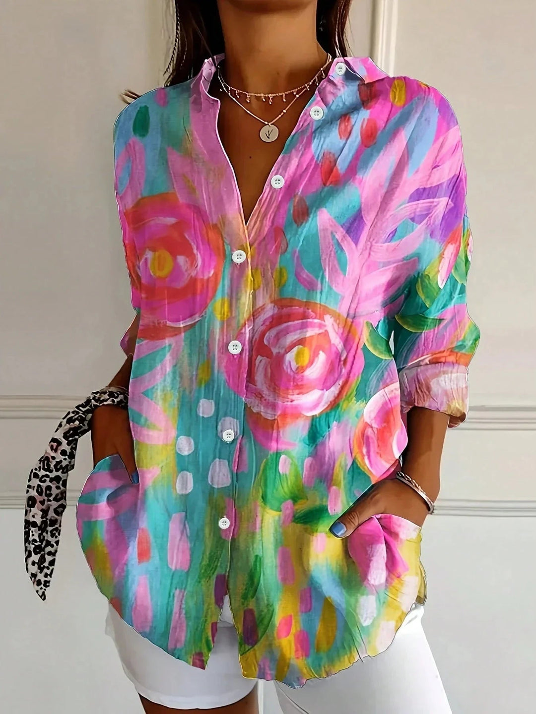 Ava | Womens Colorful Floral Button Up Shirt Luvy Boutique