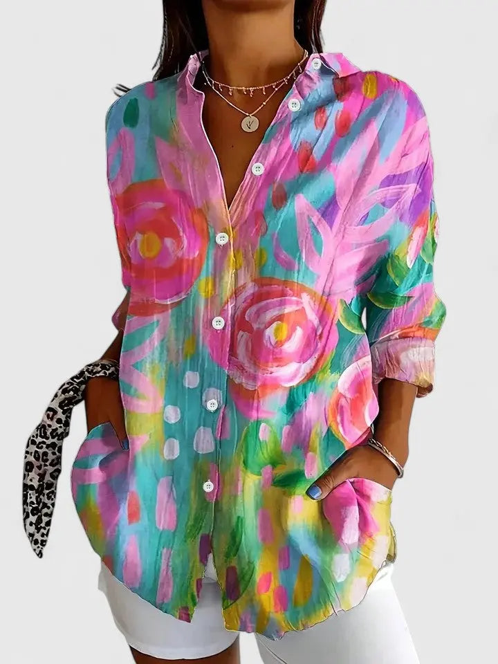 Alyssa | Women’s Colorful Printed Casual Button Blouse Luvy Boutique