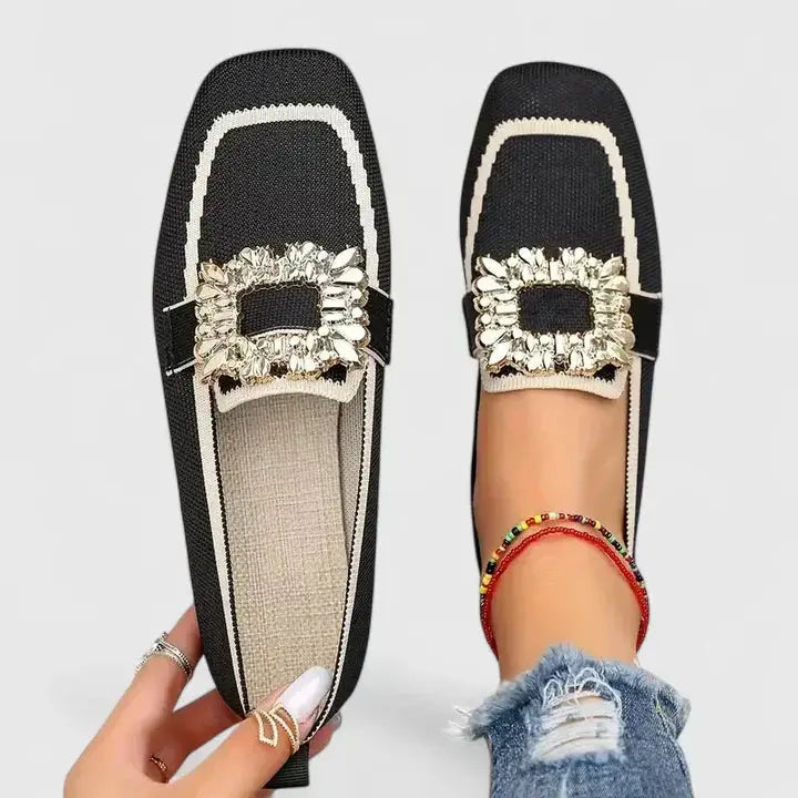 Alyssa | Womens Crystal Buckle Slip On Loafers Luvy Boutique