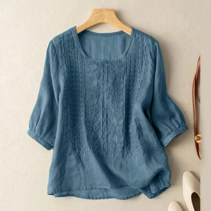 Brooklyn | Women’s Embroidered Three Quarter Sleeve Top Luvy Boutique