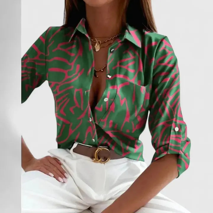 Destiny | Women’s Geometric Print Long Sleeve Blouse Luvy Boutique
