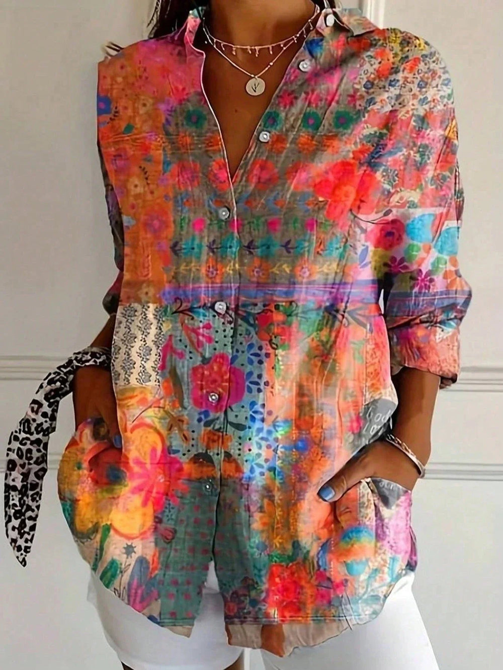 Ava | Womens Colorful Floral Button Up Shirt Luvy Boutique