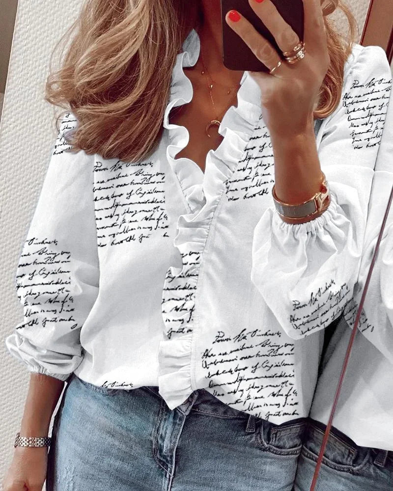 Amelia | Women’s Ruffle V Neck Long Sleeve Top Luvy Boutique