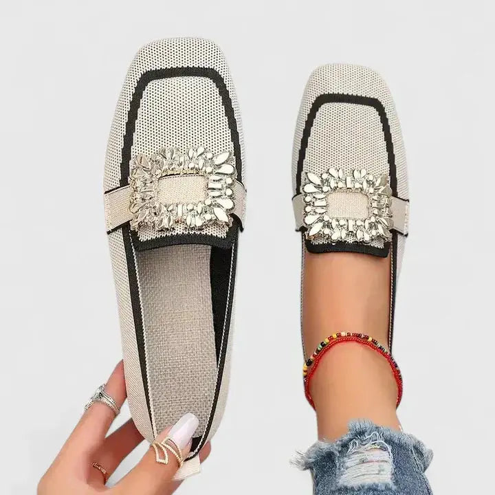 Alyssa | Womens Crystal Buckle Slip On Loafers Luvy Boutique