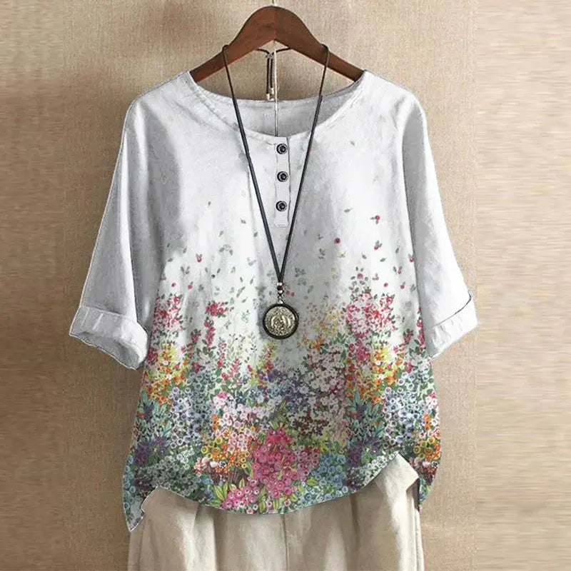 Bella | Women Floral Print Button Detail Loose Fit Top Luvy Boutique