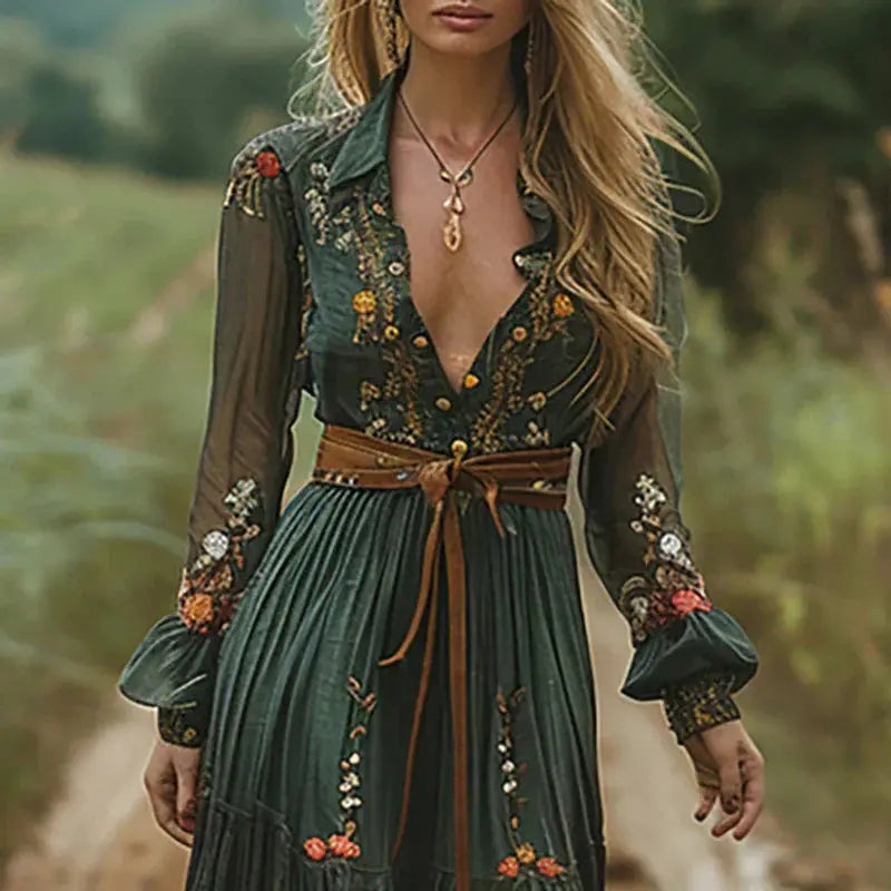 Ella | Women Floral Embroidered Boho Maxi Dress Luvy Boutique