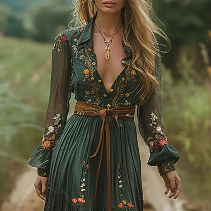 Ella | Women Floral Embroidered Boho Maxi Dress Luvy Boutique