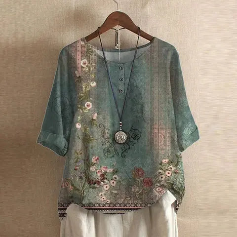 Bella | Women Floral Print Button Detail Loose Fit Top Luvy Boutique