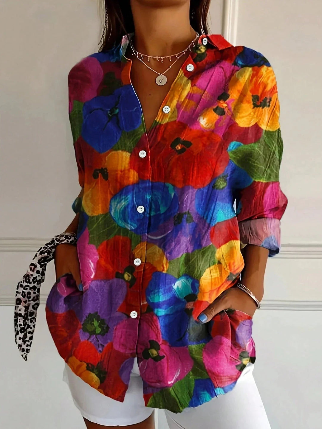Ava | Womens Colorful Floral Button Up Shirt Luvy Boutique
