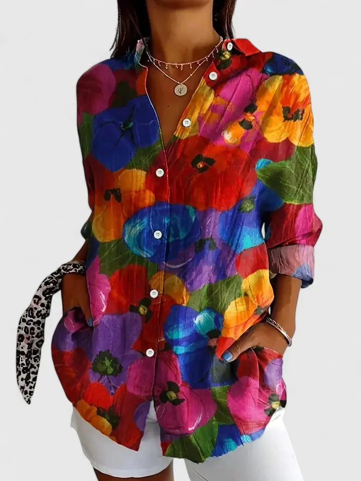 Alyssa | Women’s Colorful Printed Casual Button Blouse Luvy Boutique
