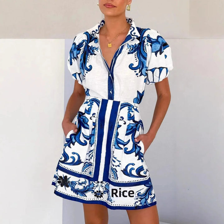 Evelyn | Women's Printed Puff Sleeve Mini Dress Luvy Boutique