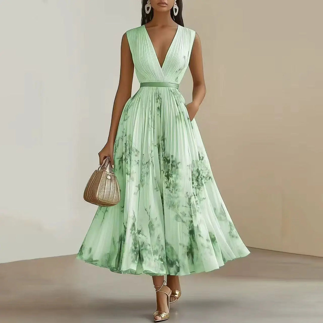 Madison | Women’s Elegant Floral V-Neck Pleated Midi Dress Luvy Boutique