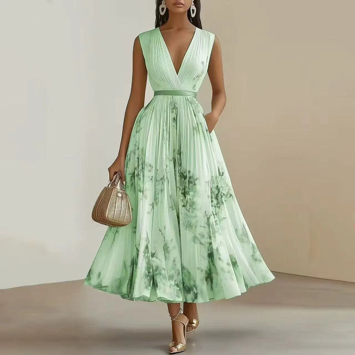 Madison | Women’s Elegant Floral V-Neck Pleated Midi Dress Luvy Boutique