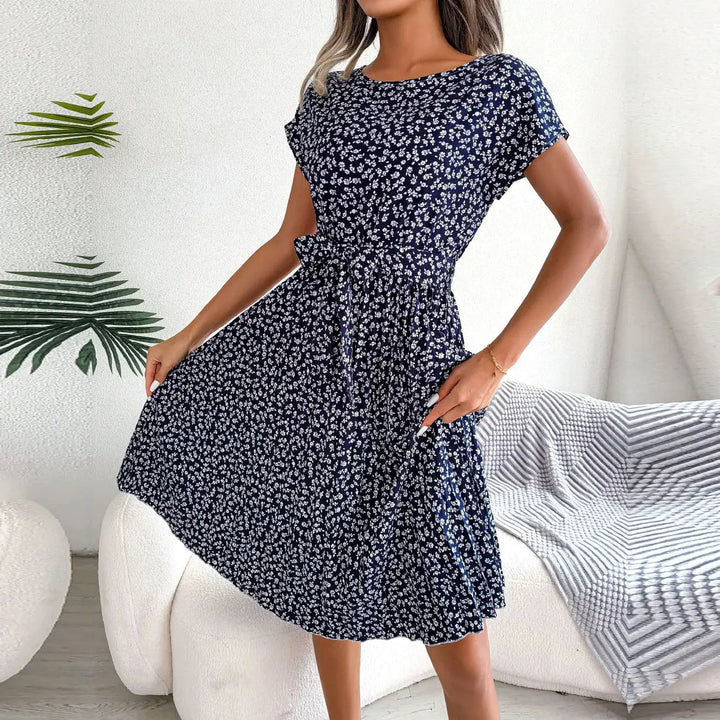 Isabelle | Pleated Floral Dress with Tie Luvy Boutique