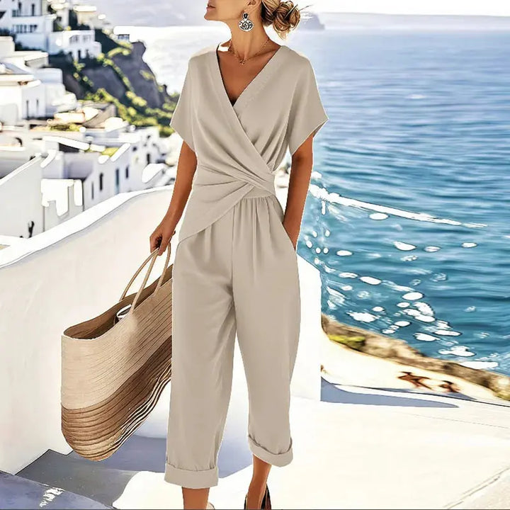 Brooklyn | Women's V Neck Short Sleeve Wide Leg Jumpsuit Luvy Boutique