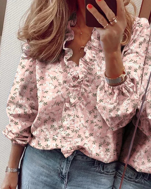 Amelia | Women’s Ruffle V Neck Long Sleeve Top Luvy Boutique