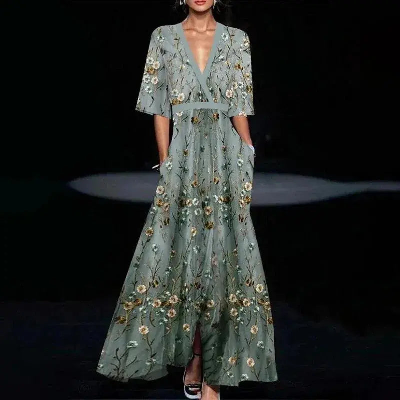 Jamie | Stylish V-Neck Floral Maxi Dress Luvy Boutique