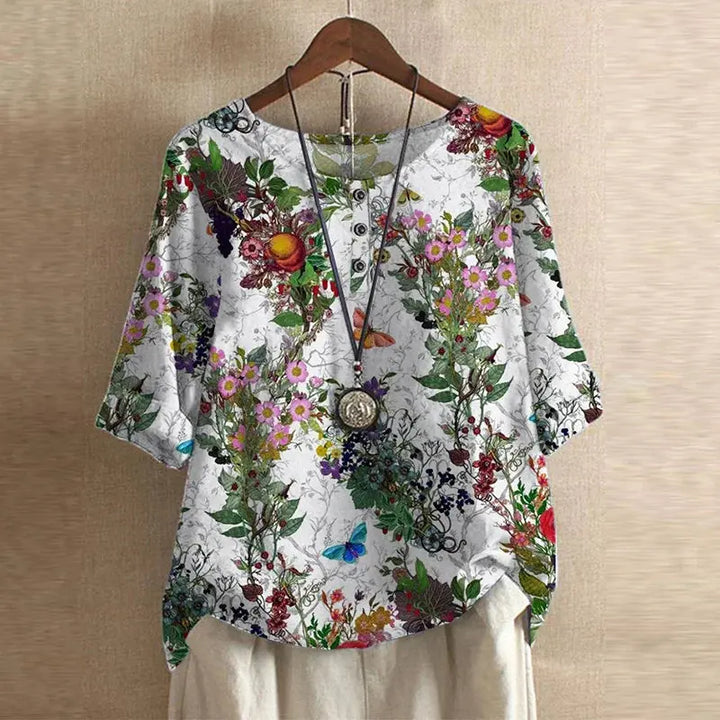 Bella | Women Floral Print Button Detail Loose Fit Top Luvy Boutique