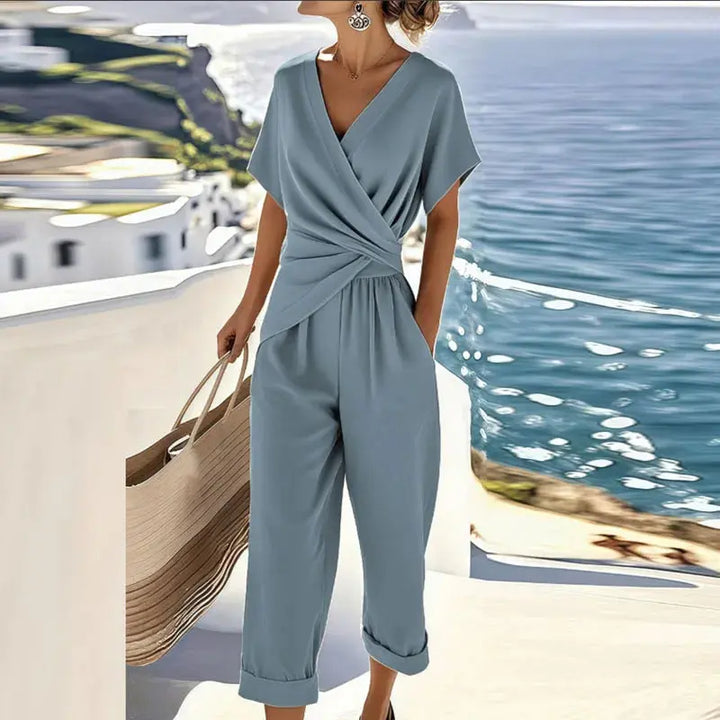Brooklyn | Women's V Neck Short Sleeve Wide Leg Jumpsuit Luvy Boutique
