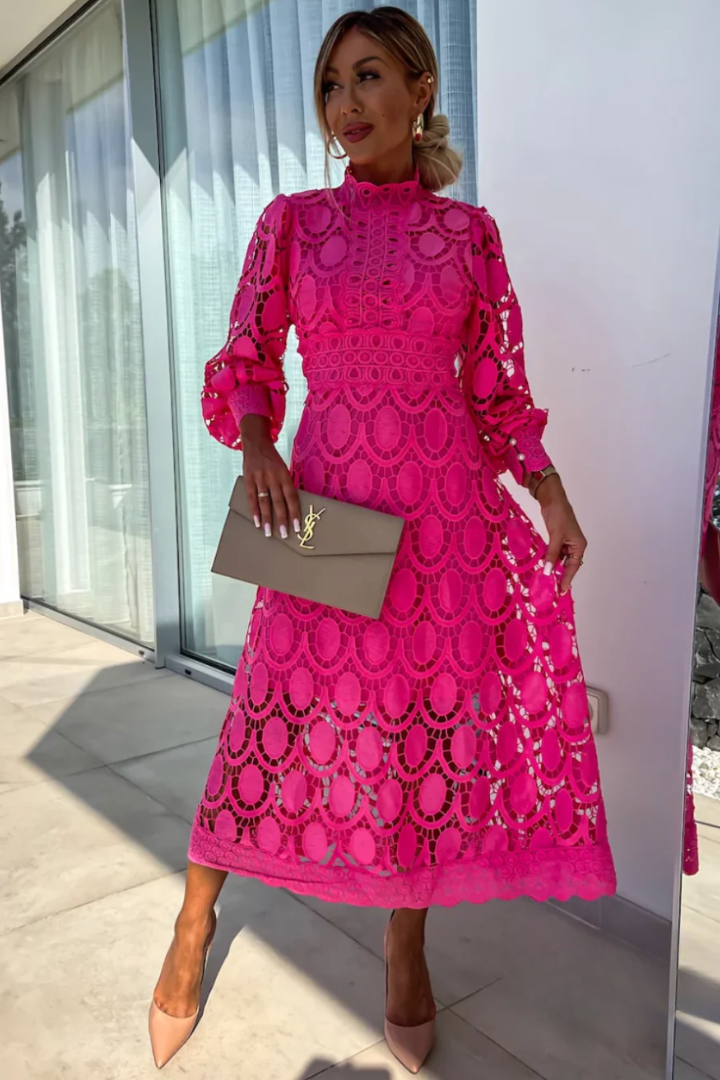 Jenna | Women Elegant Lace Long Sleeve Midi Dress Luvy Boutique