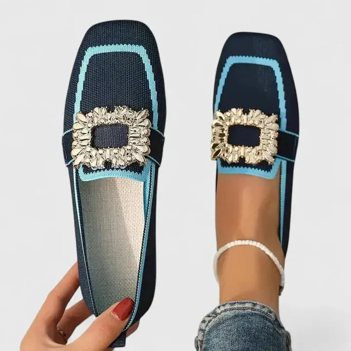 Alyssa | Womens Crystal Buckle Slip On Loafers Luvy Boutique