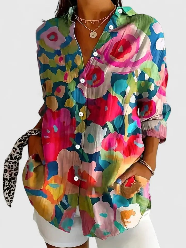 Alyssa | Women’s Colorful Printed Casual Button Blouse Luvy Boutique