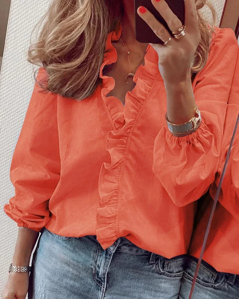 Amelia | Women’s Ruffle V Neck Long Sleeve Top Luvy Boutique