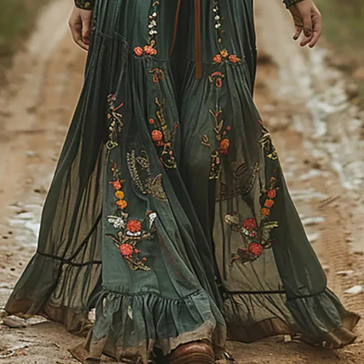 Ella | Women Floral Embroidered Boho Maxi Dress Luvy Boutique