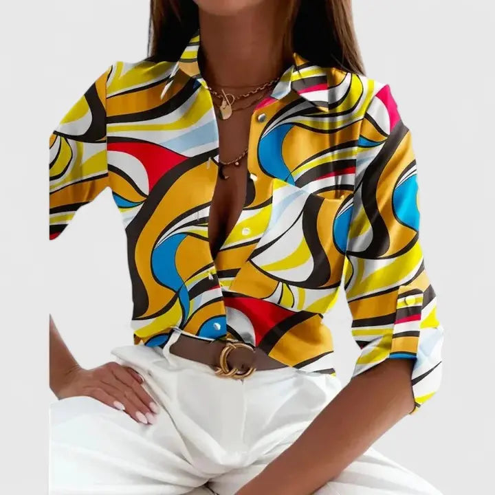Destiny | Women’s Geometric Print Long Sleeve Blouse Luvy Boutique