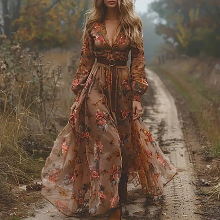 Ella | Women Floral Embroidered Boho Maxi Dress Luvy Boutique