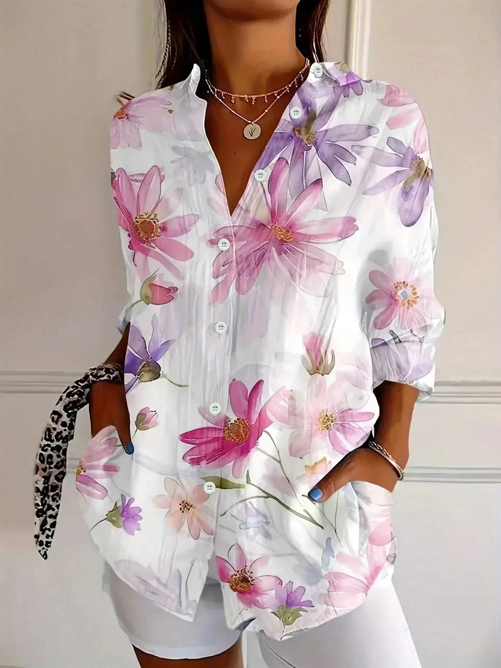 Ava | Womens Colorful Floral Button Up Shirt Luvy Boutique