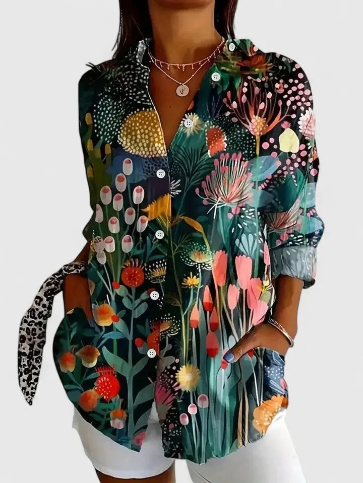 Alyssa | Women’s Colorful Printed Casual Button Blouse Luvy Boutique