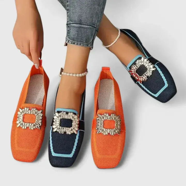 Alyssa | Womens Crystal Buckle Slip On Loafers Luvy Boutique