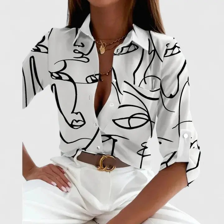 Destiny | Women’s Geometric Print Long Sleeve Blouse Luvy Boutique